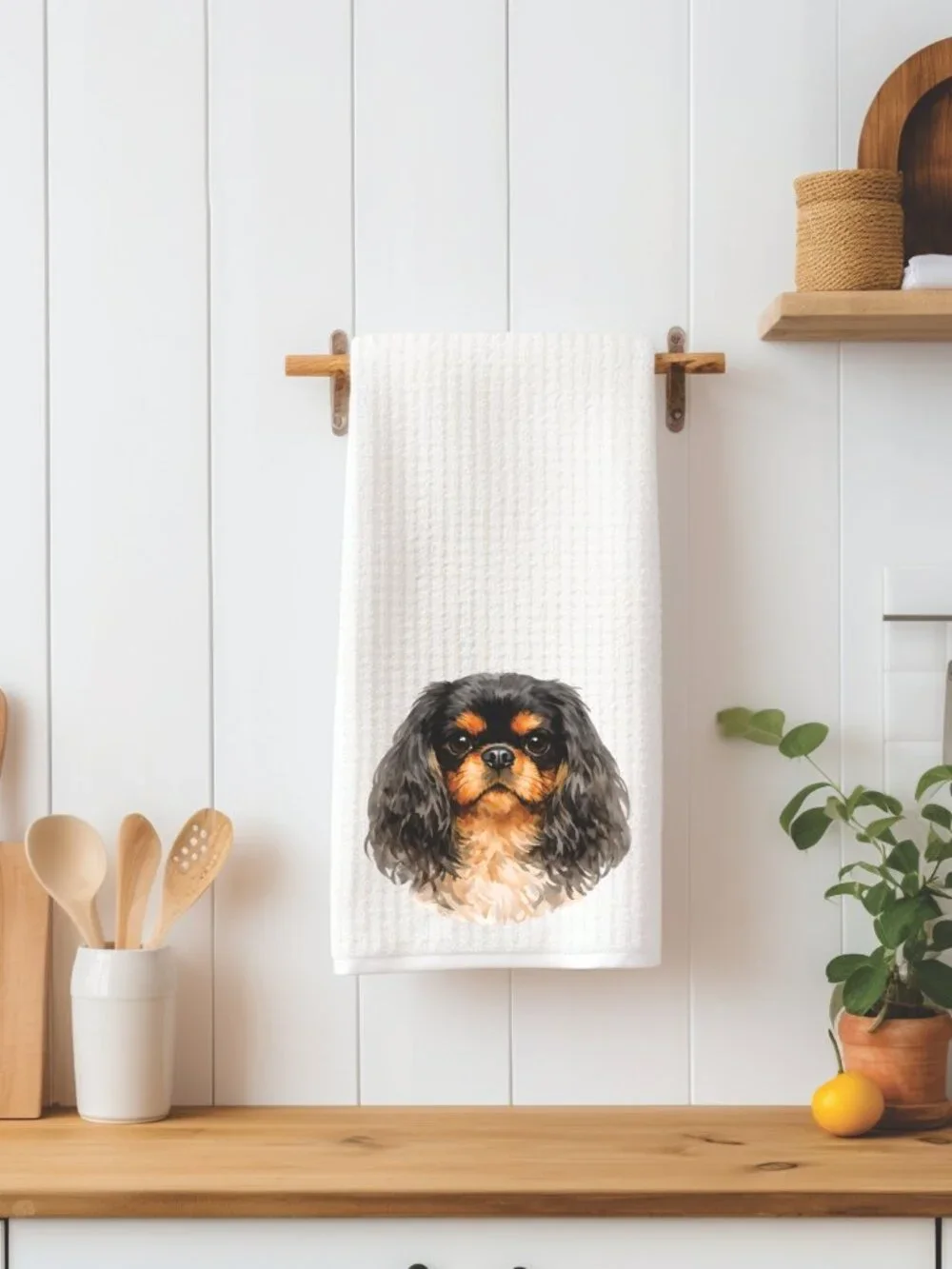 English Toy Spaniel Dog Waffle Weave Decorative Kitchen Tea Towel